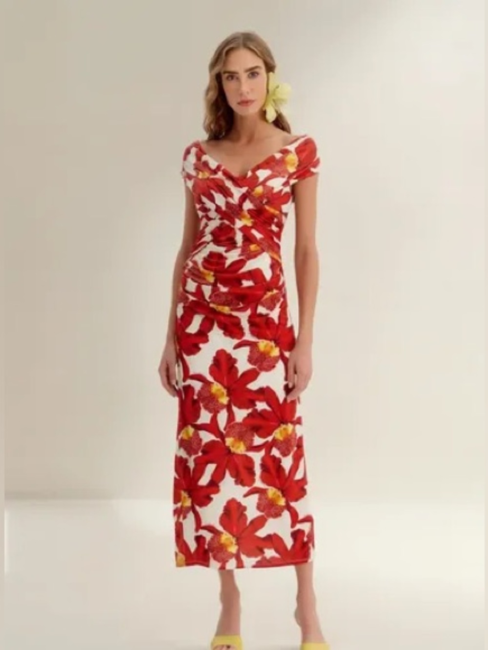 Lanca Perfume Red Orchid Floral Maxi Dress size S